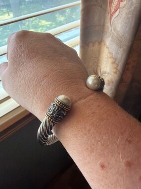 Cable Cuff Bracelet with Pearl-like Tips - vintage